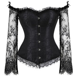 Zhitunemi Corset Tops For Women Renaissance: Womens Halloween Costume Corset Renaissance Fair - Historical Reenactment Events X-Large Black
