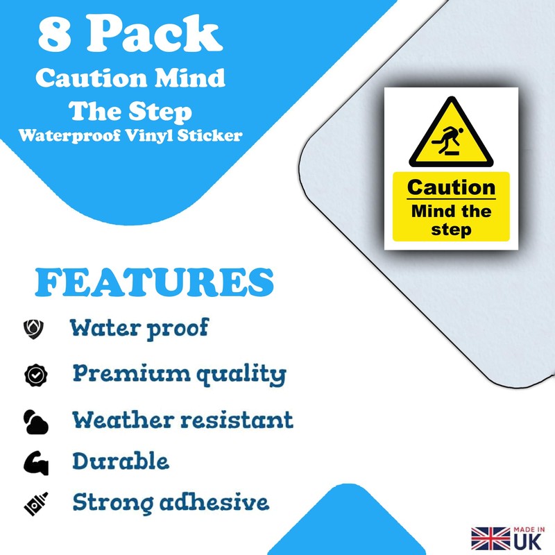 8-Pack Caution Mind The Step Vinyl Sticker Sign - 110mm