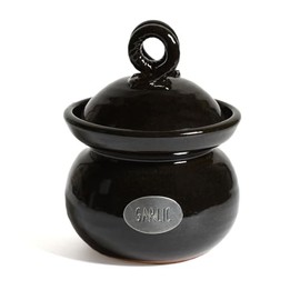 The Barrington Garage American Handmade Garlic Keeper Jar with Pewter Plaque by MudWorks Pottery, Black