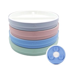 Elk and Friends Kids 6.7” Porcelain Divided Plates with Silicone Suction Sleeves | Suitable for Babies/Kids/Toddlers | Microwave & Dishwasher Safe | Non Slip | Snack Dishes | 4 Pack