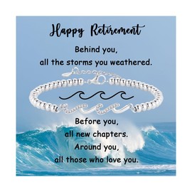 BABORI Retirement Gift for Woman 2025, Teacher Nurse Cowoker Friends Retired Farewell Retirement Women Wave Bracelet Gifts Ideas Silver Wave Bracelet