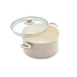 GreenLife 6QT Ceramic Nonstick Stockpot with Glass Straining Lid, PFAS & PFOA-Free, Dishwasher Safe, Stay-Cool Handles, Oven Safe to 350°F, Wobble-Free Base, Even Heating, Taupe