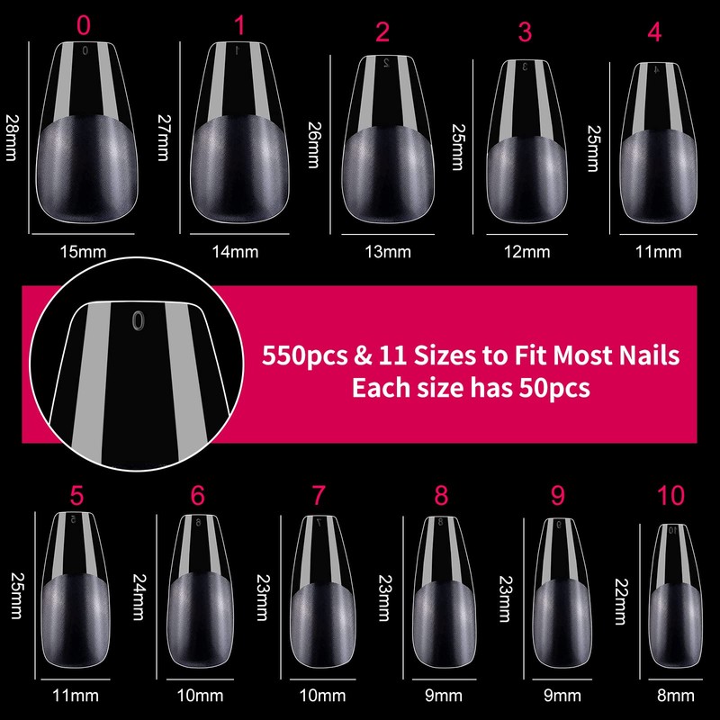 Puntas de uñas de gel suave de cobertura completa, 550
