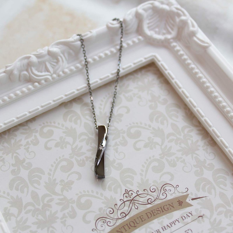 The Kiss SPD1835DM Diamond Black Rhodium Plated Silver Necklace, Silver,