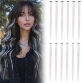 Tasodin 12 PCS Grey Clip in Hair Extensions, 22 Inch Long Straight Colored Party Highlights Synthetic Hairpieces Hair Extensions for Women Girls