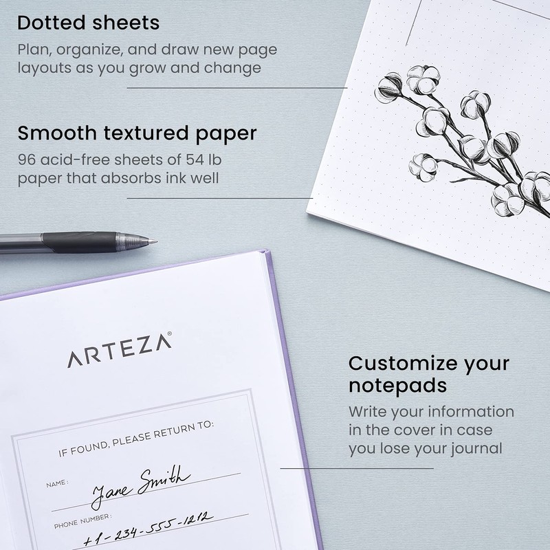 ARTEZA Dotted Bullet Journal Notebook Pack, 15.2 x 20.3 cm,