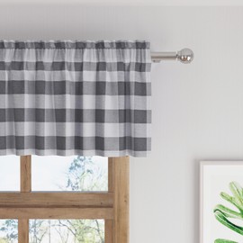 Short Curtains for Windows Treatment Buffalo Check Plaid Valances Gingham 2 Pack Tiers Rod Pocket Grey and White Farmhouse Decor Small Curtains Over Sink for Kitchen/Living Room 30 Inch Length