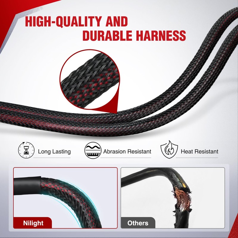 Nilight Wiring Harness Kit Nylon 16 AWG 2 Leads 12