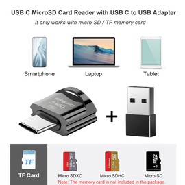 Micro SD Card Reader, USB C TF Card Reader, USB C to TF Memory Card Reader with USB C to USB Adapter Compatible with MacBook, Laptops, Android Phones
