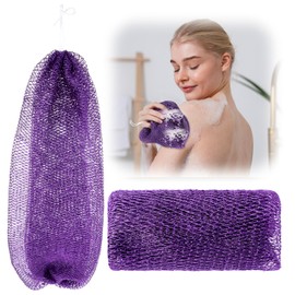 Lnngub African Mesh Sponge, 1 Piece 90 cm Extra Long Nylon Bath Sponge with Rope Body Scrub Mesh Sponge for Women Men Long Mesh Back Scrubber for Family and Travel (Purple)
