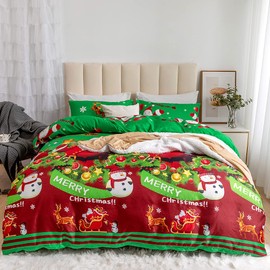 Father Christmas Royal Santa Claus Merry Santa Xmas Duvet Quilt Cover & Pillowcase Bedding Set Multi-Colour Snowman Presents Set Ultra Soft Easy Care, Modern Design-D