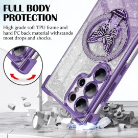Funda Magnética Para Moto Edge 50 Neo Glitter Mariposa Anillo Soporte Antigolpes Esquinas Reforzadas                                                  