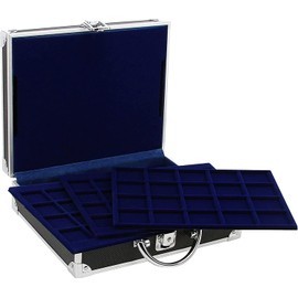 SAFE 9816 Aluminium Coin Case, Black, Includes 6 Royal Blue Trays for 210 Coins, for 2 Euro Coins, 21 x 7.8 x 25.6 cm