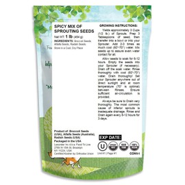 Spicy Mix of Sprouting Seeds, 1 Pound - Broccoli, Radish, Alfalfa, Kosher, Raw