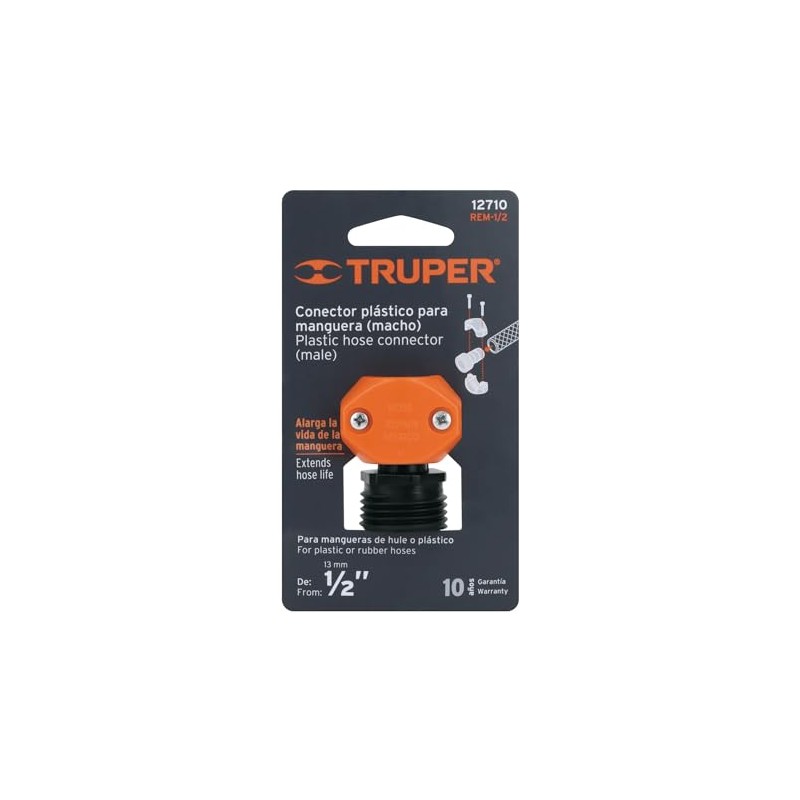 Truper REM-1/2, Conector plástico, macho 1/2"