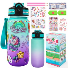 MOMSIV Craft Gifts for Girls 5 6 7 8 9 10 Years, DIY Drinking Bottle Set Toy with Glitter Diamond Painting Unicorn Stickers, Craft Water Bottle Kits for Children Birthday Gift