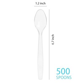 MOACOCK 500 Count Clear Plastic Spoons, Heavy Weight Disposable Spoons Cutlery Plastic Utensils, Clear PlasticSilverware Bulk