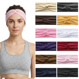 Luuao Stretchy Wide Headbands for Women - 12 Pcs Non Slip, Soft Twist Knotted Hair Bands for Yoga Workout(12 Color3)