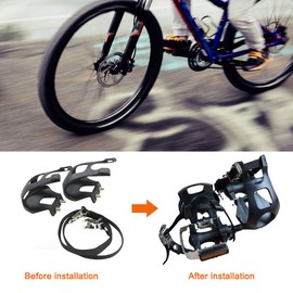 Just E Joy 1 Pair Bike Pedals with Toe Clip and Strap, Bicycle Pedal Foot Cover Plastic Bike Pedals for MTB and Road Bike