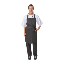 NISBETS Essentials Bib Aprons in Black Polycotton with Long Ties - Durable and Washable - One Size - Pack of 2