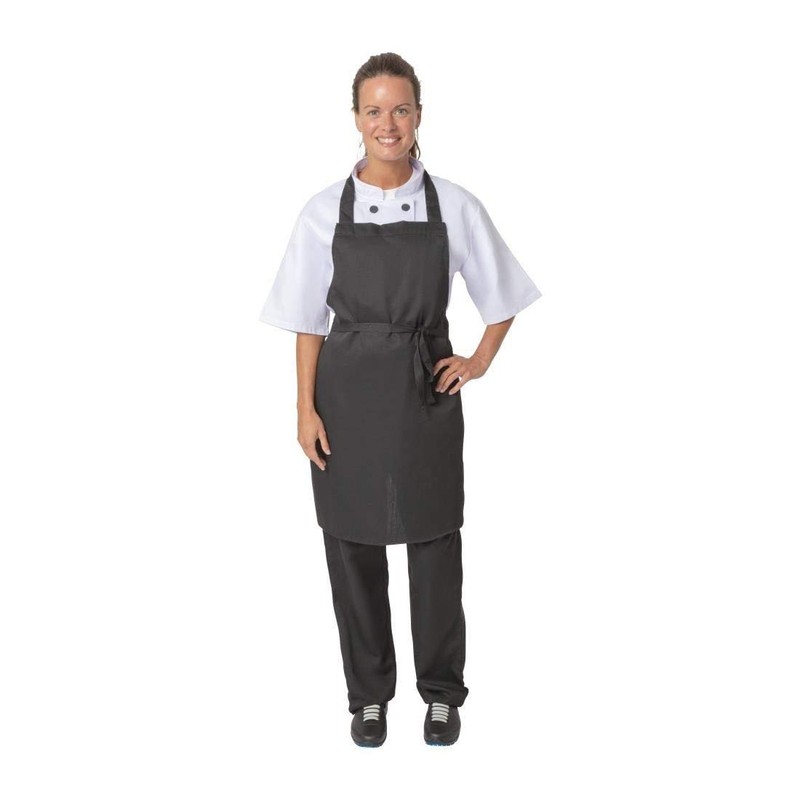 NISBETS Essentials Bib Aprons in Black Polycotton with Long Ties