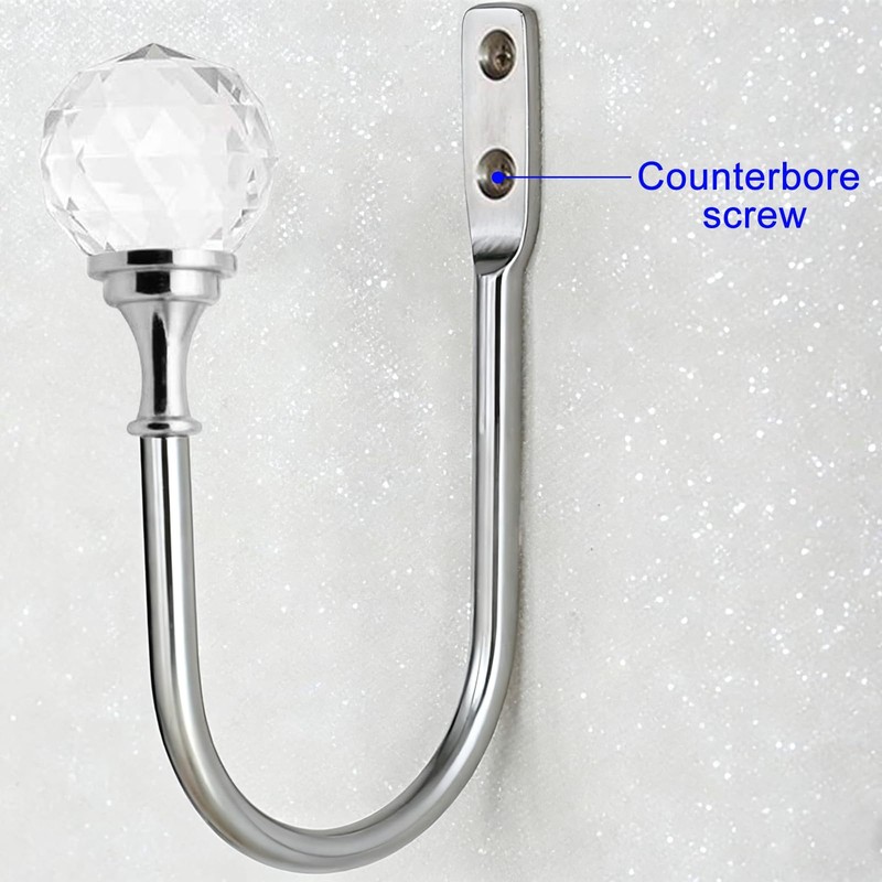 BlueXP 2 Pack Metal Curtain Holdback Hook Crystal Ball U-Form
