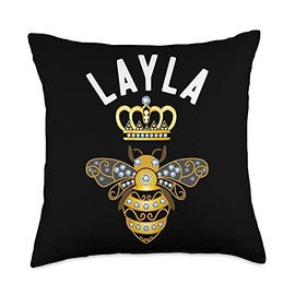 Layla Name Layla Birthday Gifts Queen Crown Bee Layla Throw Pillow
