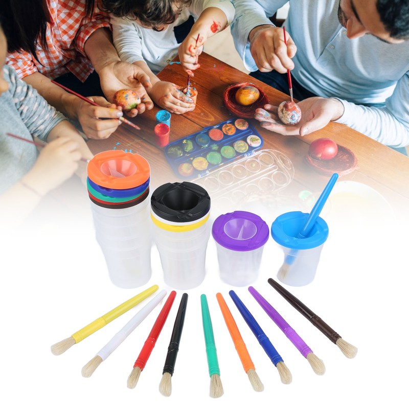 10 Pieces Spill Proof Paint Cups Kids Painting Set with