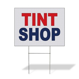 Fastasticdeals Weatherproof Yard Sign Tint Shop Red Blue Auto Car Repair Lawn Garden 18x12 Inches 1 Side Print