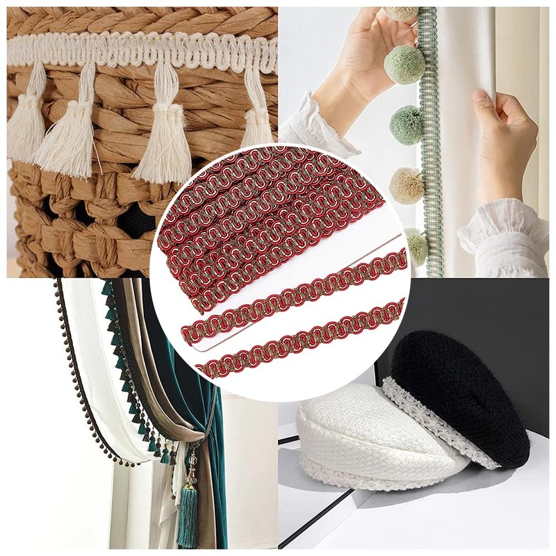 BENECREAT 16.4 Yard/15m Gimp Braid Trim, 10mm Red Trim Polyester,