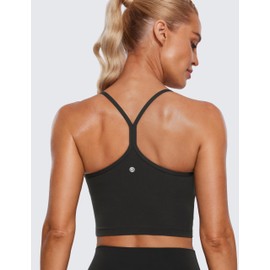 CRZ YOGA Womens Butterluxe Y Back Longline Sports Bras - Spaghetti Straps Racerback Padded Yoga Bra Workout Crop Tank Top Black X-Small