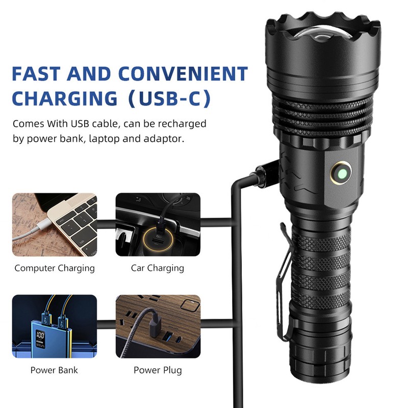 5800LM LED Waterproof Flashlight USB Rechargeable Outdoor Emergency Flashlight 5