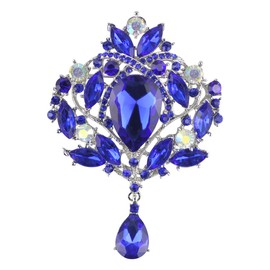 Merdia Created Crystal Brooch for Women Shiny Flower Teardrop Brooch Pin - Blue