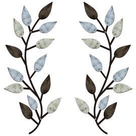 Zhengmy 2 Pieces Metal Tree Leaf Wall Decor Vine Olive Branch Leaf Wall Art Living Room, Hallway Wall Decor Outdoor Decoration(Pastel Colors)