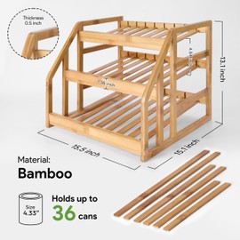 HOMESTEAD 3-Tier Bamboo Pantry Can Organizers - 36 Cans Dispenser Rack, Flexible Dividers, Canned Goods Organizer For Pantry Shelves & Kitchen Storage Organization