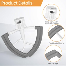 Kltchonald 4.5-5 Quart Flex Edge Beater for KitchenAid Tilt-Head Stand Mixers Grey