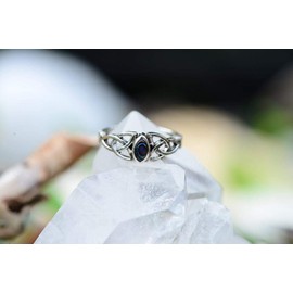 WINDALF Bohemia Abalone Silver Ring Women's Lucania 6 mm Elves Ring Lucky & Friendship Ring Engagement Ring Vintage 925 Sterling Silver, Fabric, Abalone