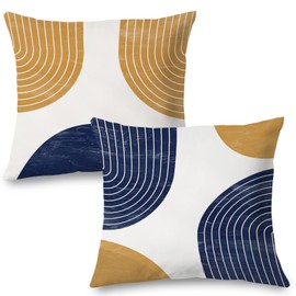 Supwhd Boho Abstract Art Pillow Covers 20x20 Set of 2, Boho Mustard Yellow and Navy Blue Mid Century Modern Art Decorative Pillow Covers for Bedroom Living Room, Modern Home Decor, Boho Room Decor