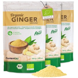 Nortembio Organic Ginger Powder 300 g. 100% Natural. Specially designed for infusions. Dried ground ginger without additives or preservatives, vegan and gluten free.