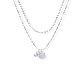 PAVOI Rhodium Plated Initial Letter Pendant Layered Necklace for Women - Alphabet Letter Statement Layering Necklace - Letter R, White Gold, Cubic Zirconia