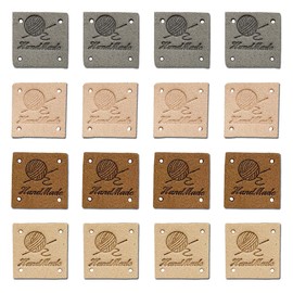 Borsgye Pack of 40 Handmade Leather Labels Tags Hand Made Label for Sewing Handmade Clothing Sewing Labels PU Label Patches with Holes for Jeans Sewing Crafts Clothing - Square - 5678