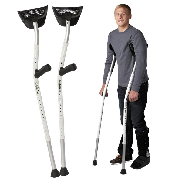 Mobilegs Ultra Crutches for Adults with Ergonomic Handgrips & Plush Saddle - Adjustable Height, Ventilated Saddle, Reduces Pain & Discomfort, Perfect for Post-Surgery & Long Term Disability
