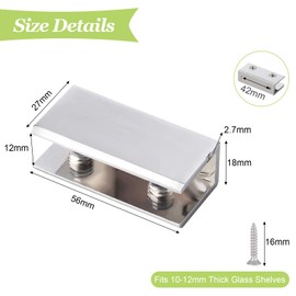 UFURMATE Glass Clamp, 4Pcs Adjustable Rectangle Glass Shelf Bracket Polished Chrome Zinc Alloy Glass Shelf Clamp Clips Wall Mounted Glass Shelf Supports Mounting Brace for 10-12mm Thick Glass