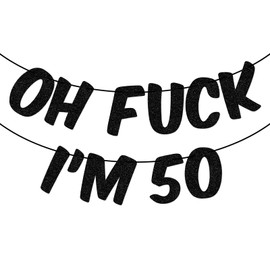 Funny 50th Birthday Banner, Happy 50th Birthday Decorations, Halfway To 100 Decor, Black Glitter