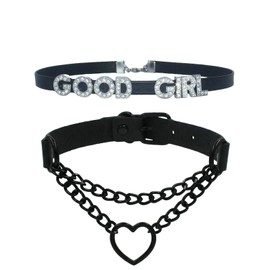 2PCS Goth Heart Chain Layered Choker Necklace For Women,Goodgirl Collar