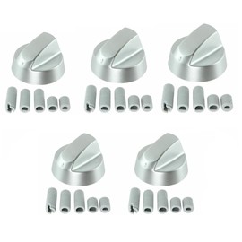 5x Oven Cooker Hob Control Silver Knob Switch + 5 Adaptor Kit For Cannon (Pack Of 5)