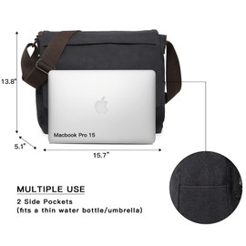 Dasein Large Vintage Canvas Messenger Shoulder Bag, Black, 15in Laptop