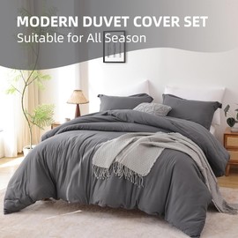 Soft Breathable Duvet Cover Twin Size - Luxury 100% Washed Duvet Cover Set, 2 Piece Bedding Set 1 Duvet Covers 68x90 Inches with Zipper Closure and 1 Pillow Shams for Twin Size Bed