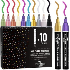 STATIONERY ISLAND STATIONERY ISLAND Kreidestifte für Tafel Abwaschbar, Kreidestifte für Fenster, 10 Metallic Farben Kreidemarker für Glas & Tafeln, Fensterstifte