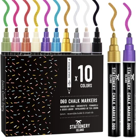 STATIONERY ISLAND STATIONERY ISLAND Kreidestifte für Tafel Abwaschbar, Kreidestifte für Fenster, 10 Metallic Farben Kreidemarker für Glas & Tafeln, Fensterstifte
